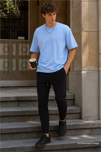 Madmext Men Elastic Bottom Black Sweatpants 4821