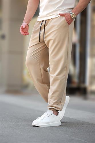 Bej Rahat Kesim Paçası Lastikli  Erkek Eşofman Altı E6573