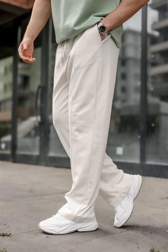 Ekru Önü Dikiş Detaylı Relaxed Fit Erkek Eşofman Altı E6590