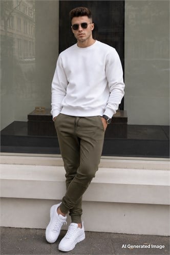 Madmext Men Elastic Bottom Khaki Sweatpants 4821