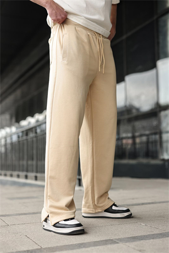 Bej Rahat Kesim Yırtmaç Detaylı Erkek Eşofman Altı E6587