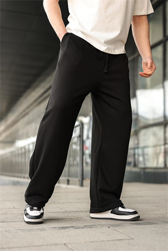 Siyah Rahat Kesim Bol Paça Erkek Eşofman Altı E6589