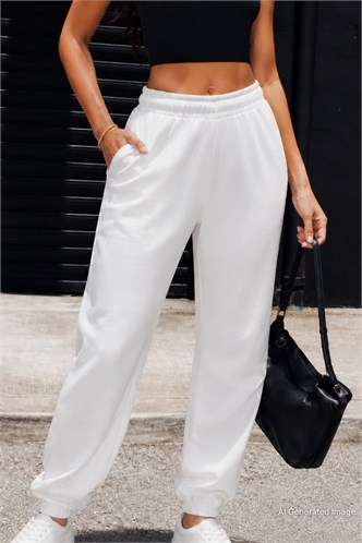 Mad Girls White Basic Women Sweatpants MG771