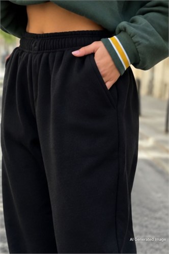 Mad Girls Siyah Paça Lastikli Oversize Kadın Eşofman MG324