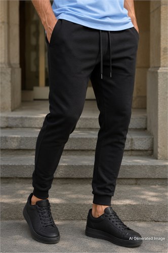 Madmext Men Elastic Bottom Black Sweatpants 4821