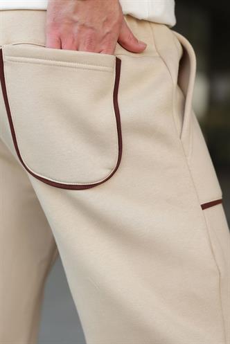 Bej Şerit Detaylı Jogger Eşofman Altı E6581