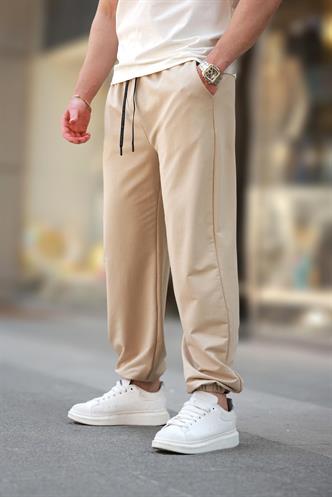 Bej Rahat Kesim Paçası Lastikli  Erkek Eşofman Altı E6573