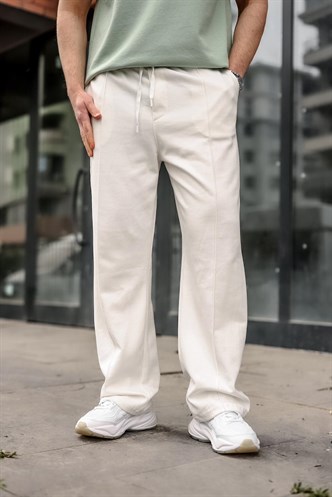 Ekru Önü Dikiş Detaylı Relaxed Fit Erkek Eşofman Altı E6590