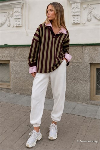 Mad Girls Beyaz Paça Lastikli Oversize Kadın Eşofman MG324