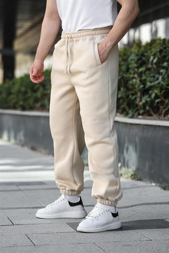 Bej Rahat Kesim Paçası Lastikli Erkek Eşofman Altı E6579