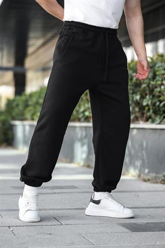 Siyah Rahat Kesim Paçası Lastikli Erkek Eşofman Altı E6579