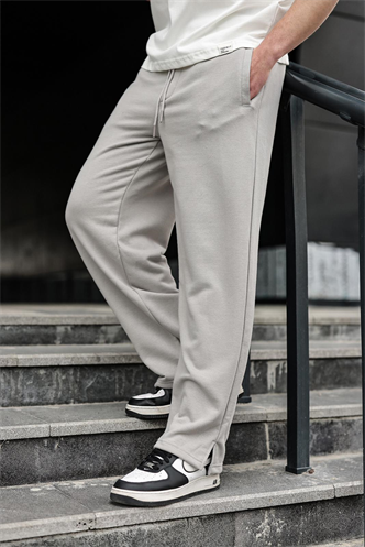 Boyalı Gri Rahat Kesim Yırtmaç Detaylı Erkek Eşofman Altı E6587