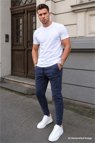 Madmext Men Basic Navy Blue Sweatpants 4207