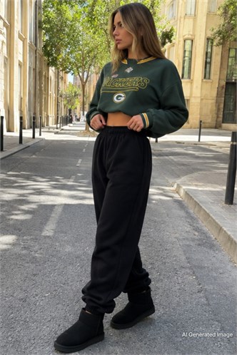 Mad Girls Siyah Paça Lastikli Oversize Kadın Eşofman MG324