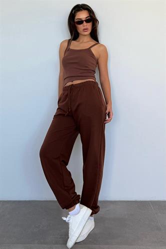 Kahverengi Paçası Manşetli Cepli Kadın Eşofman Altı Mg2540