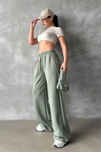 Çağla Yeşili  Ayarlanabilir Bel Bol Paça Rahat Kesim Basic Kadın Eşofman Altı MG2122