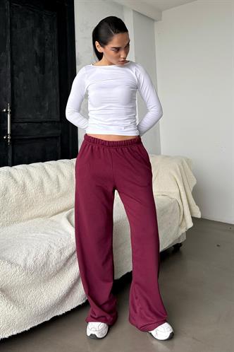 Bordo Bol Paça Kadın Eşofman Altı MG2279