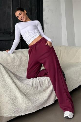 Bordo Bol Paça Kadın Eşofman Altı MG2279