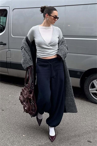 Lacivert Stoperli Barrel Fit Şardonlu Kadın Eşofman Altı MG2687