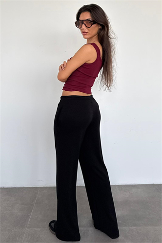 Siyah Geniş Paça Barrel Fit Eşofman Altı MG2646