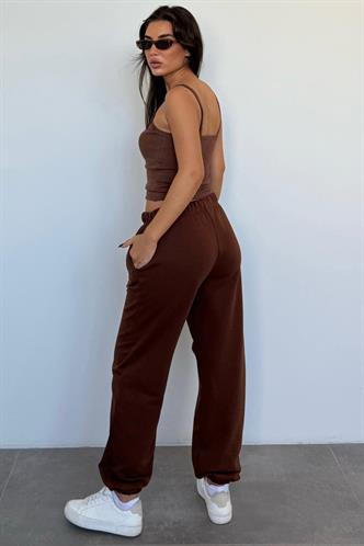 Kahverengi Paçası Manşetli Cepli Kadın Eşofman Altı Mg2540