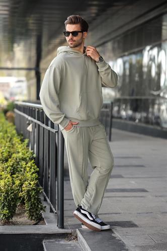 Mint Yeşili Yarım Fermuarlı Kapüşonlu Erkek Eşofman Takımı E7332