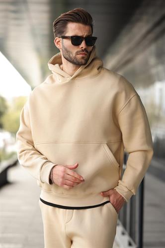 Bej Kapüşonlu Kanguru Cep Erkek Eşofman Takımı E7338