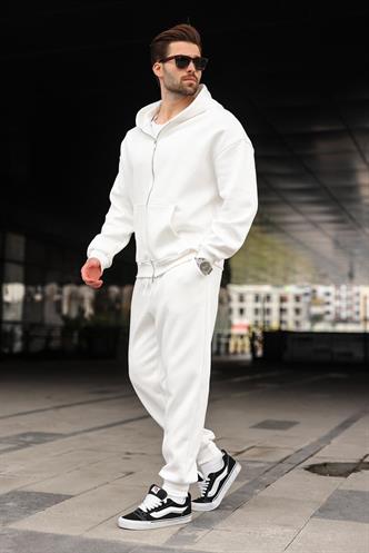 Ekru Çift Fermuarlı Kapüşonlu Eşofman Takımı E7345