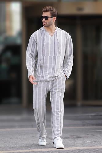 Siyah Kapüşonlu Jakar Kumaş Cep Detaylı Eşofman Takımı 5958