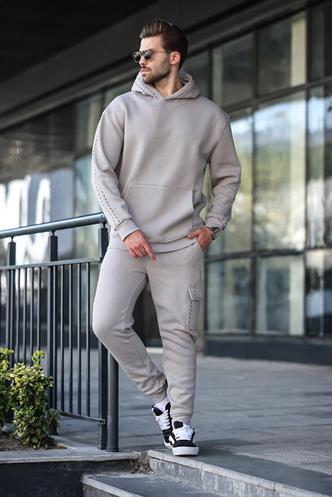 Boyalı Gri Erkek Kapüşonlu Paçası Lastikli Eşofman Takımı 5957