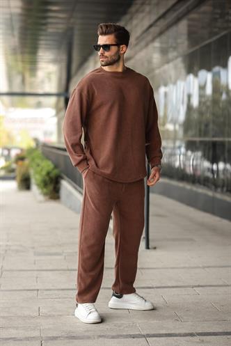 Kahverengi Bisiklet Yaka Erkek Eşofman Takımı E7337