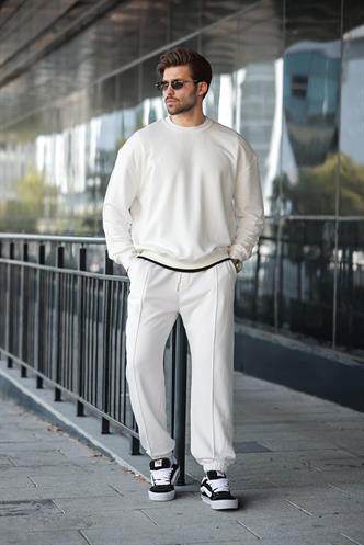 Ekru Bisiklet Yaka Basic Erkek Eşofman Takımı E7323