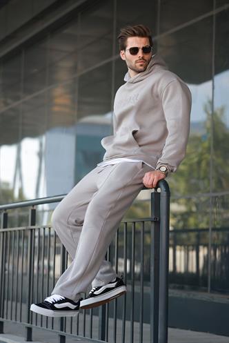 Boyalı Gri Kapüşonlu Erkek Eşofman Takımı E7324