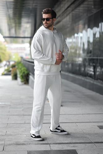 Ekru Yarım Fermuarlı Kapüşonlu Erkek Eşofman Takımı E7332