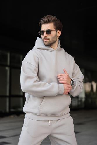 Boyalı Gri Kapşonlu Basic Eşofman Takımı 5925