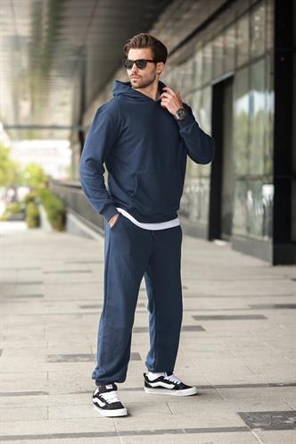 Lacivert Kapüşonlu Kanguru Cep Erkek Eşofman Takımı E7325