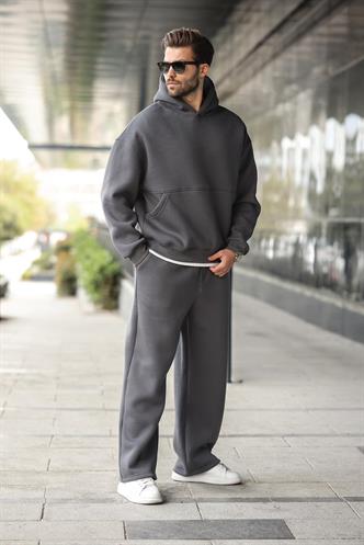 Füme Kapüşonlu Kanguru Cep Erkek Eşofman Takımı E7338