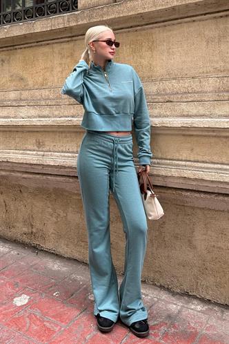 Soluk Mavi İspanyol Paça Kadın Eşofman Takımı MG2203