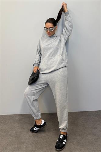 Mad Girls Gri Kapüşonlu Kadın Eşofman Takımı MG1224