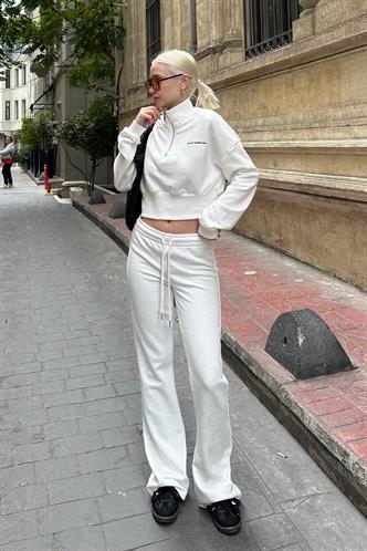 Ekru İspanyol Paça Kadın Eşofman Takımı MG2203