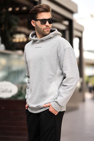 Grimelanj Kapüşonlu Cep Detaylı Nakışlı Erkek Sweatshirt 7050