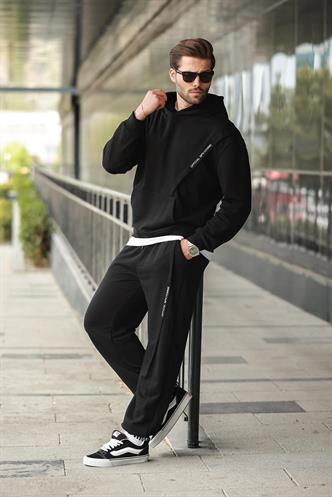 Siyah Kapüşonlu Kanguru Cep Erkek Eşofman Takımı E7325