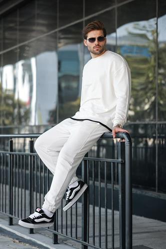 Ekru Bisiklet Yaka Basic Erkek Eşofman Takımı E7323