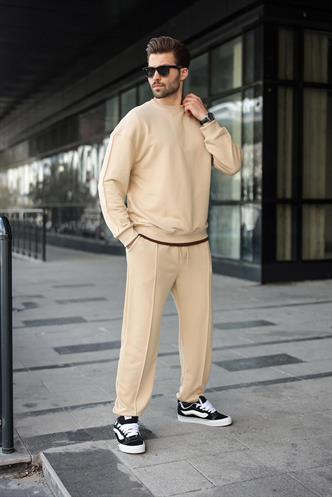 Bej Bisiklet Yaka Basic Erkek Eşofman Takımı E7323
