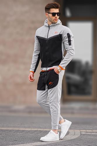Turuncu Gri Fermuarlı Erkek Eşofman Takımı 5697