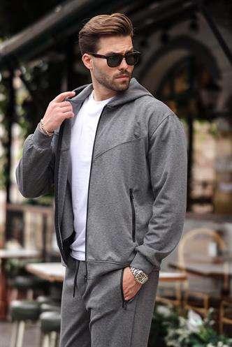 Antrasit Kapüşonlu Rahat Kesim Erkek Eşofman Takımı E7330