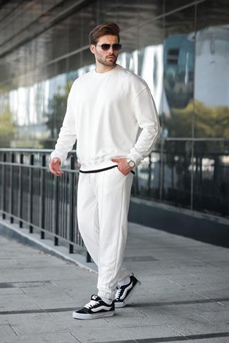 Ekru Bisiklet Yaka Basic Erkek Eşofman Takımı E7323