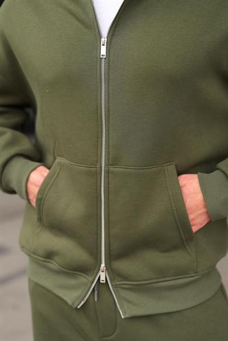 Haki Çift Fermuarlı Kapüşonlu Eşofman Takımı E7345