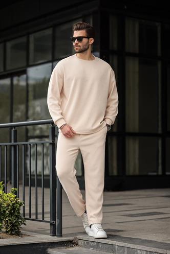 Bej Bisiklet Yaka Erkek Eşofman Takımı E7337