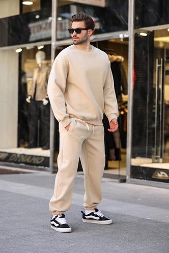 Bej Bisiklet Yaka Basic Eşofman Takımı E7329